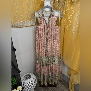 Zara Red and Green Patterned Maxi Dress